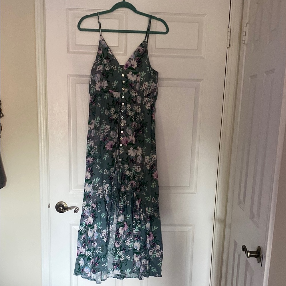 Miami Floral Midi Dress in Green and Pink